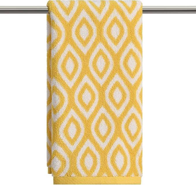 Artoid Mode 1 Pc Beige Yellow Diamond Grid Jacquard Hand Towels for Bathroom, 100% Cotton Soft Absorbent Bathroom Decor Towels, 13.7 x 29.5 Inch