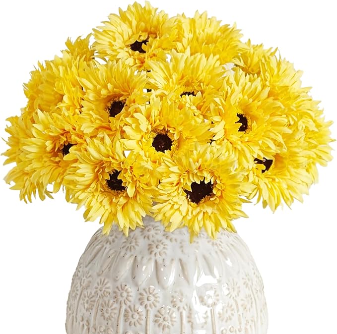 Letjolt Artificial Gerbera Daisy Flowers African Daisy Yellow Silk Flowers Home Decorations Faux DIY Bouquet for Wedding Engagement Centerpieces Arrangements
