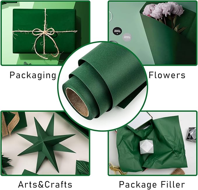 Retrify Green Kraft Packing Paper - 17 Inches x 32.8 Feet Art Craft Paper for Birthday Christmas Gift Wrapping, Bulletin Board, Table Runner, Wall Coverings Decoration