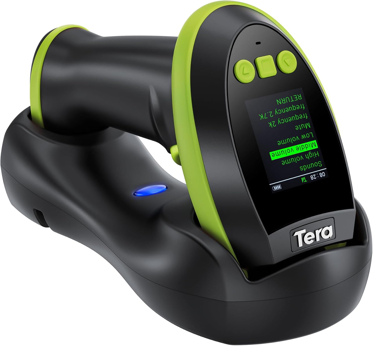Tera Wireless Barcode Scanner - Pro 1D/2D QR Reader with Screen & Charging Cradle | Green
