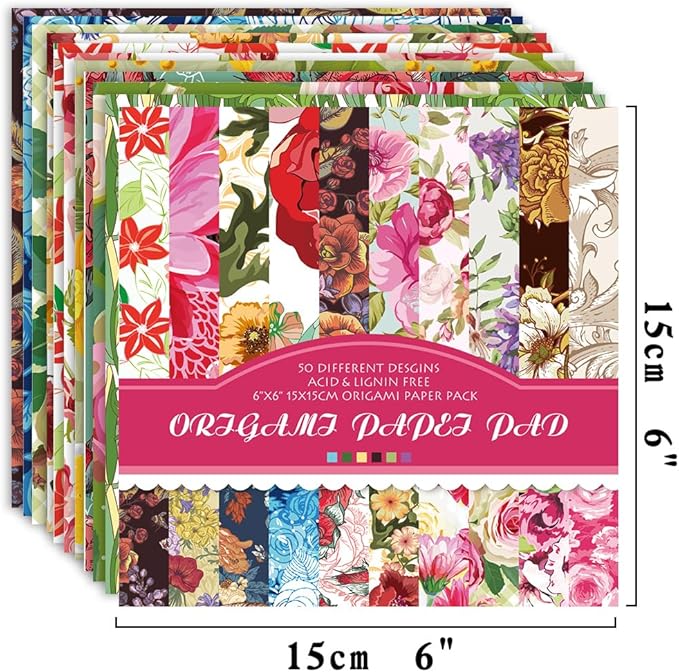 Origami Paper Kit 100 Sheets 70GSM 6 Inch Square Double Sided Color 100 Vivid Solid Colors for Hand Crafts Origami Paper Arts Creativity.Rose Flower