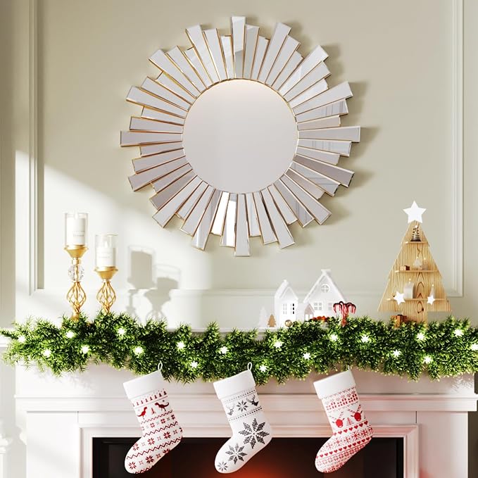 CozyDH Large Round Gold Sunburst Mirror - 26"x26" Starburst Mirror for Wall Decorative Glass Frame Boho Sun Mirrors Wall Art for Entryway Bedroom Living Room Hallway Bathroom Dining Room
