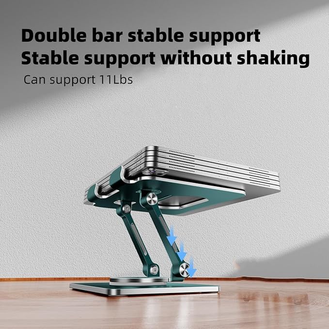 iPad Holder Stand, Tablet Holder with Thickened 360° Rotating Base Dual Rod Adjustable Aluminum Stand for All 4-12.9’’ iPad Surface Samsung Phone Tablet Kindle E-Reader and More, Space Gray