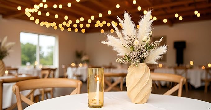 AeraVida 6-Inch Mango Tree Wood Oval Flower Vase with Spiral Carved Design | Light Brown Modern Tabletop Vase | Decorative Vintage Farmhouse Style for Home, Office, or Event Decor
