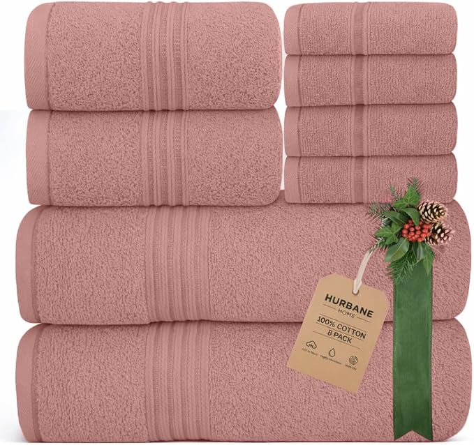 8 Piece Bath Towels for Bathroom - 100% Cotton, Soft Absorbent Bathroom Towels Set - 2 Extra Large Bath Towels, 2 Hand Towels & 4 Washcloths - Hotel Spa Thick Plush Towel, Rose Tan
