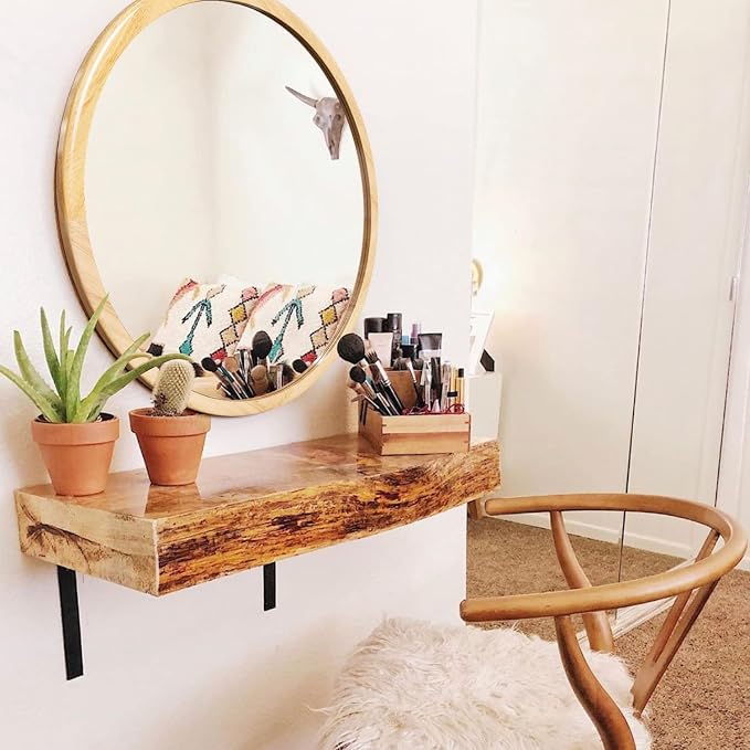 Round Wood Mirror,24 inch Circle Wooden Natural Large Farmhouse Vanity Boho Decor Wall Mirror for Bathroom Bedroom Living Room Hallway