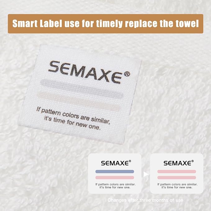 SEMAXE Bath Towel Set, 18 Piece Towel Set for Bathroom, Large Value Pack, Quick Dry Cotton Towels with Hanging Loops, Easy Care, White