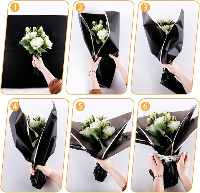 FUSHENMU 20 Sheets Double Sided Black Flower Wrapping Paper - Waterproof Florist Wrap for Bouquet Supplies, DIY Crafts, Gift Packaging