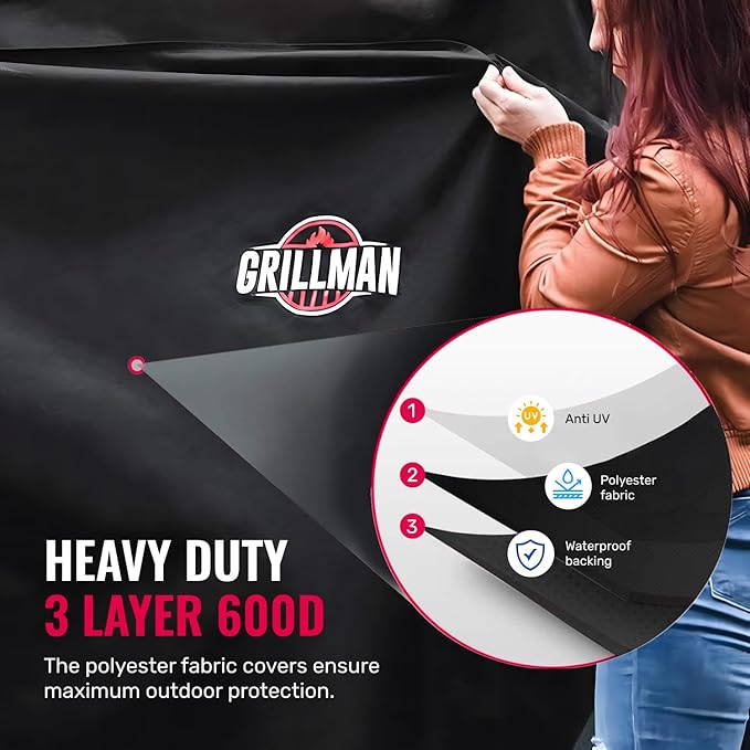 Grillman Grill Cover, BBQ Outdoor Grill Covers, Charcoal, Gas Grills, Waterproof, Rip-Proof, Weather-Resistant, Anti-UV, Barbecue Cover for Weber, Genesis, Charbroil, Nexgrill, etc (Black, 64 Inch)
