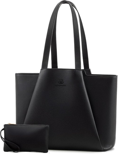 LOVEVOOK Laptop Tote - 15.6 Inch Faux Leather Bag with Clutch | Stylish Large Capacity Office Purse