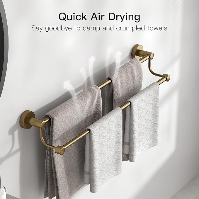 BESy Adjustable 16-26 Inches Double Bath Towel Bar for Bathroom SUS304 Stainless Steel Towel Holder, Hotel Style Wall Mount with Screws Hand Towel Bar Towel Rack Rod Hanger, Antique Brass