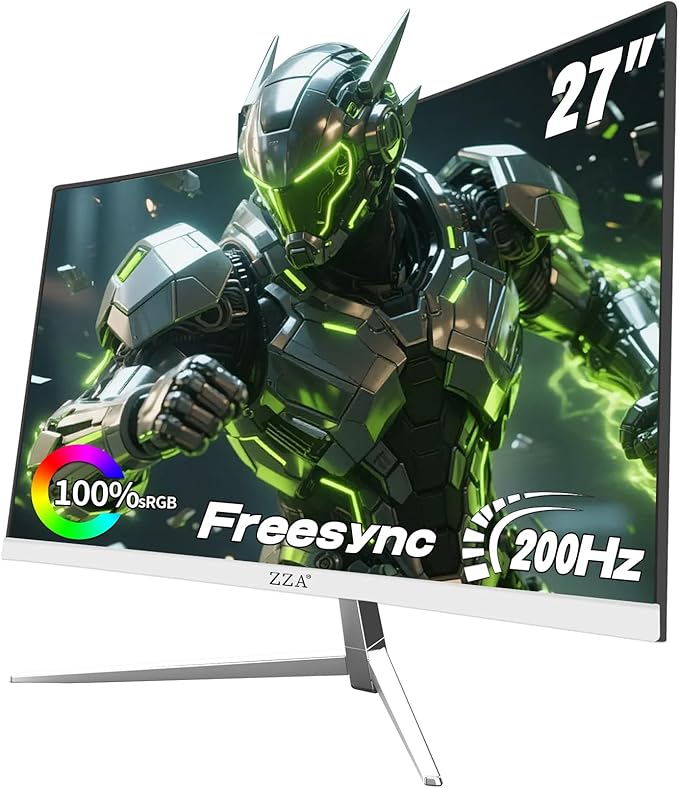 ZZA 27" Curved Gaming Monitor, Full HD(1920x1080P) VA Panel 1800R Computer Monitor,200HZ CP Screen,100% sRGB,3Sides Frameless, Flicker-Less,Blue Light Filter, for Office & Gaming