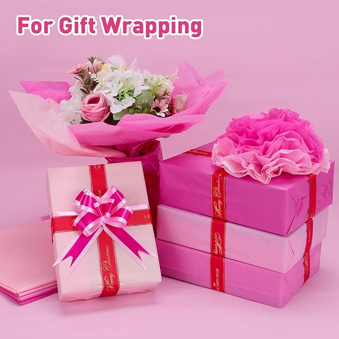 TUXIYA 200 Sheets Pink Tissue Papers for Gift Bags,14 x 20 Inch Mixed Pink Wrapping Tissue Paper Bulk for Gift Bags, Gift Wrap for Birthday Wedding Graduation DIY Crafts Holiday Flowers