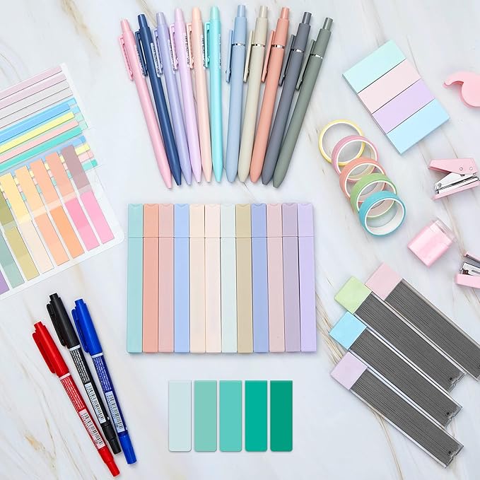 Sinload 60 Pcs Aesthetic Book Annotation Kit School Supplies Cute Pencil Case 12 Highlighter 5 Gel Pen 6 Mechanical Pencil 5 Magnetic Bookmark 1220 Pcs Sticky Note Tab Student Stationary(Mint Green)