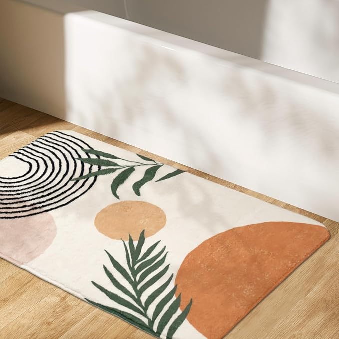 Bathroom Rugs Non-Slip Boho Bath Mat, Small Cute Bath Mat Soft Washable Bath Rug for Bathtub Boho Bathroom Decor