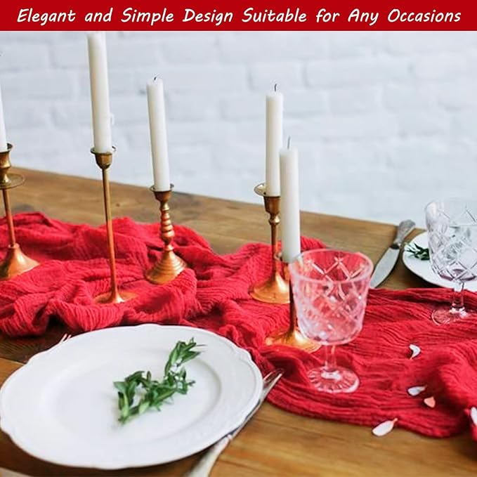 12 Pack Cheesecloth Table Runner 35x72 Inch Boho Gauze Table Runner Rustic Cheese Cloth Long Romantic Table Runners for Wedding Bridal Shower Birthday Party Table Decor (Red)