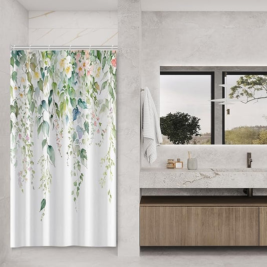 Sage Green Eucalyptus Shower Curtain Watercolor Botanical Floral Leaves Shower Curtain Set Spring Nature Bathroom Decor with 10 Hooks,54x72 Inches