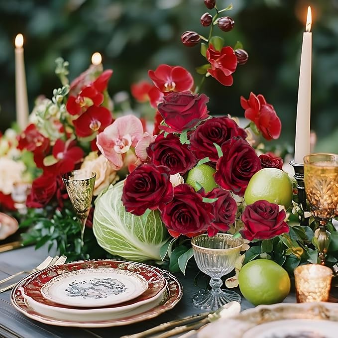 50pcs Artificial Roses Flowers in Bulk,Realistic Silk Fake Rose with Long Stem for Wedding Centerpieces Bouquet Party Floral Arrangement Home Decoration (Burgundy)