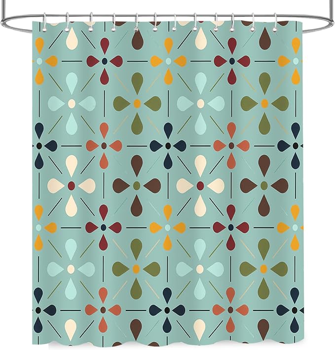 APROPHIC Mid Century Retro Shower Curtain 72x72 Inches, Vintage Geometric Pattern Bathroom Curtain with Hooks, Waterproof Polyester Fabric for Bath Shower, Machine Washable Home Decor for Bath, Green