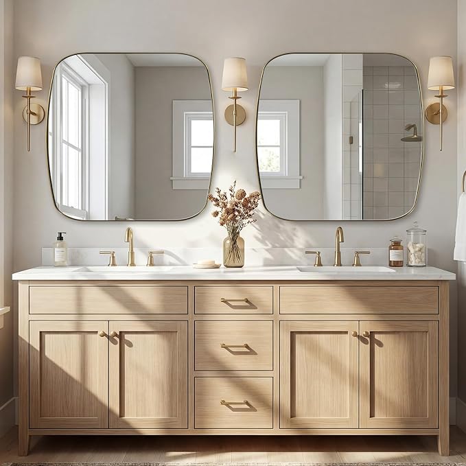 ANDY STAR 36x36 Gold Bathroom Mirror, Oblong Brass Mirror with Stainless Steel Metal Frame, Oval Vanity Mirror for Over Sink, Modern Anti Rust Wall Mounted