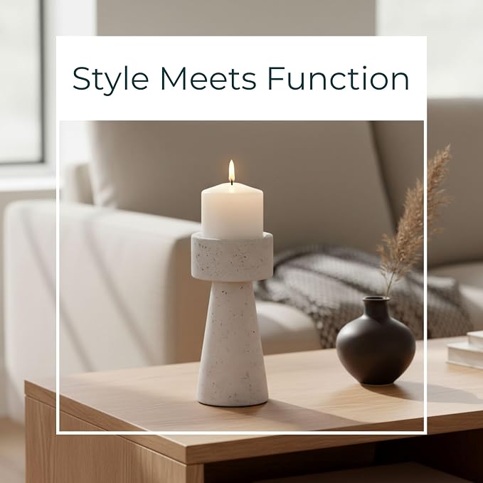 Decorative Candle Holder for Home Decor – Pillar & Taper Centerpiece, Modern Ceramic Table Accent for Living Room or Dining Display, Candle Holder for Stylish Tabletop Decor – 8", White