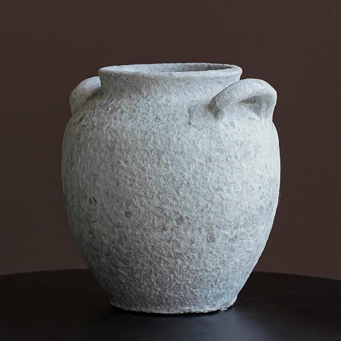 Rustic Terracotta Handle Flower Vase, Height 16.5cm/6.49in Vintage Clay Vases Farmhouse Decor, for Living Room Entryway Table Centerpiece Decor