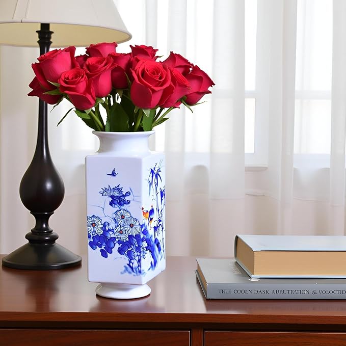MTME Porcelain Figurines, Jingdezhen Decorative Flower vase, Home Decor, Wedding Gifts, Aesthetic Sculpture Home décor (Bamboo & Bird)