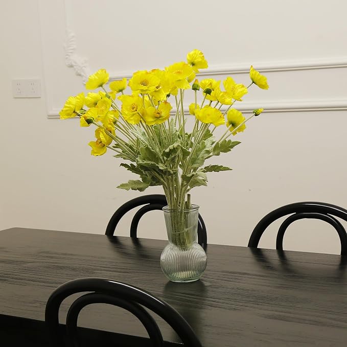 12PCS Poppy Flowers Artificial 13" Real Touch Stems Faux Poppies Silk Flowers for Home Decor Indoor (Yellow)