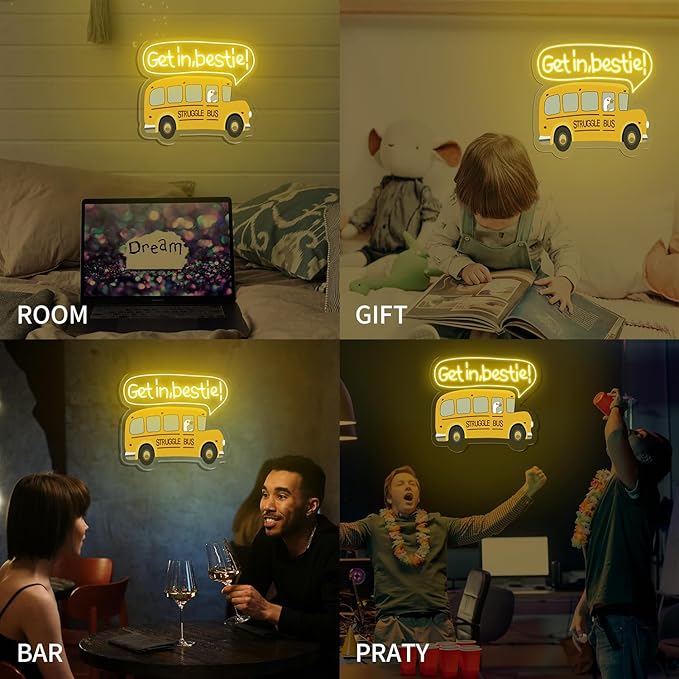 Struggle Bus Neon sign, Funny neon sign USB Powered Dimmable LED Sign for Wall Decor, Gothic Wall Decor Funny Sign Led Signs, Bus Sign for Children's Bedroom Wall, Halloween Home Decor