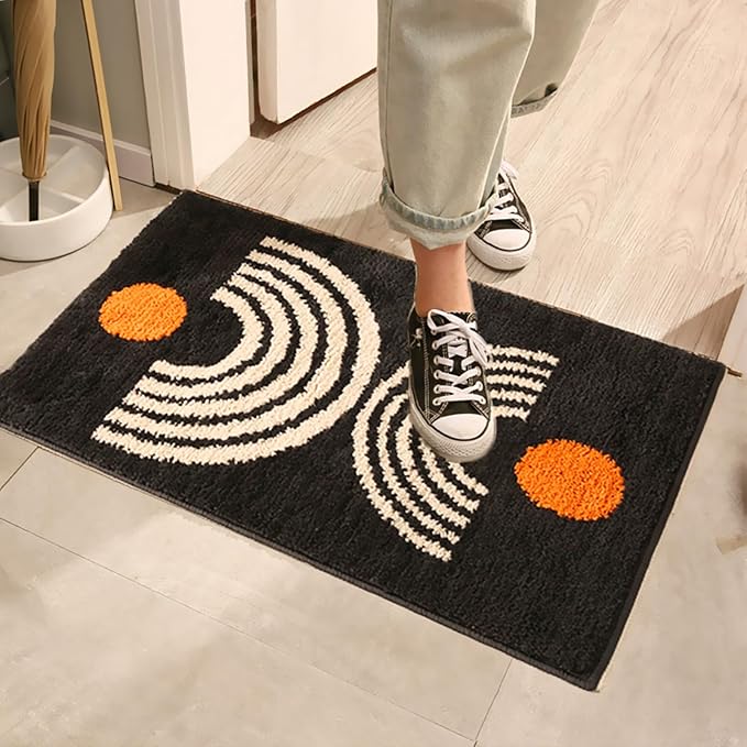 UKELER Cute Bohemian Bathroom Rug Dark Grey Washable Boho Home Decor Floor Mat Non-Slip Fluffy Accent Throw Rugs for Bathroom Sink Bedroom Kitchen, Indoor Doormat 31''×20''