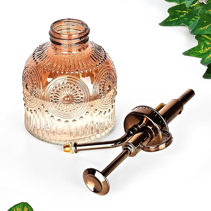 Glass Plant Mister Spray Bottle, 230ML Vintage Plant Spritzer, Succulent Watering Bottle Glass with Top Pump, Small Plants Sprayer Watering Can for Indoor Outdoor House(Gradient Brown)