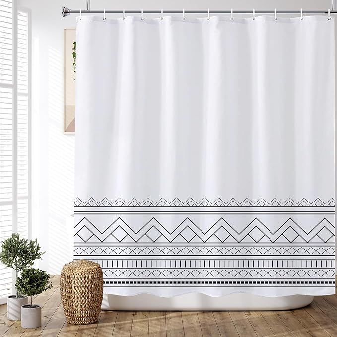 Black and White Shower Curtain Modern Striped Shower Curtains for Bathroom Boho Modern Rustic Farmhouse Waterproof Fabric Bathroom Shower Curtain 72x72 Inches