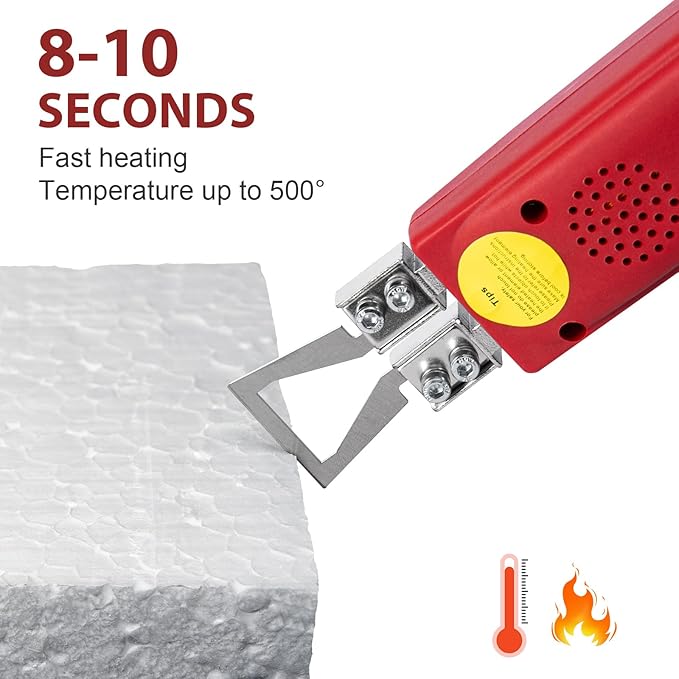 Toemics Electric Hot Knife Foam Cutter – 100W Styrofoam Cutting Tool, 4 Adjustable 50-500°C Blades for Polystyrene, Sponge, Crafts, and Insulation (Red)