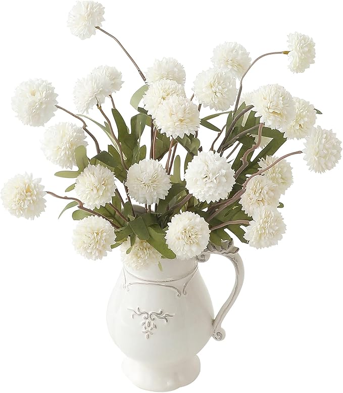 Floroom 6pcs Ivory Faux Silk Mums Artificial Flowers, Bulk Fake Small Mini Chrysanthemums with Stems for DIY White Wedding Centerpieces Floral Arrangements Vase Fillers Home Decorations