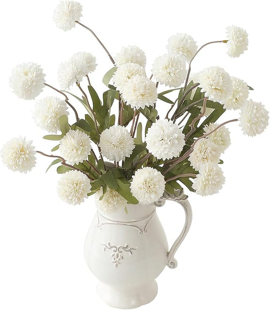 Floroom 6pcs Ivory Faux Silk Mums Artificial Flowers, Bulk Fake Small Mini Chrysanthemums with Stems for DIY White Wedding Centerpieces Floral Arrangements Vase Fillers Home Decorations