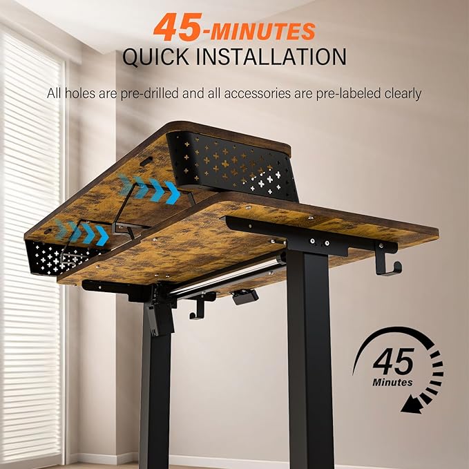 Electric Standing Desk with 2 Drawers 48''x 24'' Adjustable Height Sit to Stand Up Desk with Storage Shelf C-Clamp Mount Compatible Home Office Desks Computer Gaming Table Ergonomic Workstation