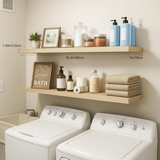 Floating Shelves for Wall, Bathroom Shelves Over Toilet, Wall Shelves & Book Shelf for Room, Hanging Shelf, Modern Wooden Mounted Floating Shelves, 36x7x1.5 in (Oak, Set of 2)