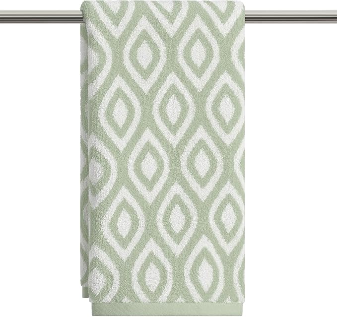 Artoid Mode 1 Pc Beige Green Diamond Grid Jacquard Hand Towels for Bathroom, 100% Cotton Soft Absorbent Bathroom Decor Towels, 13.7 x 29.5 Inch