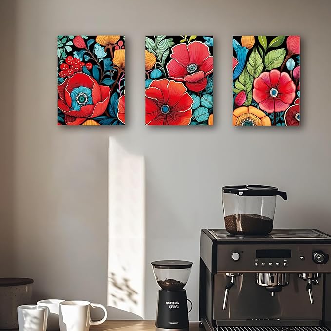 Abstract Colorful Floral Canvas Pictures Boho Wall Art Watercolor Flower Palnt Posters Bathroom Wall Decor Plant Flowers Paintings Framed rtwork for Bedroom Living Room Home Decoration 12x16 3 pcs
