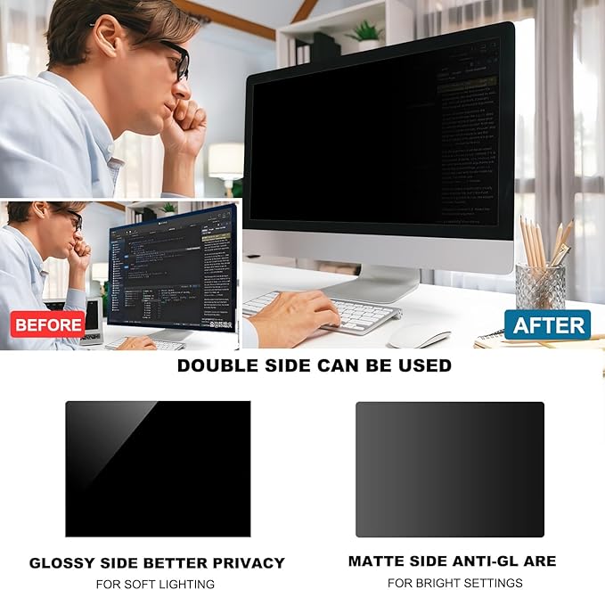 Pozlle 24 Inch Computer Privacy Screen Shield [2 Pack] for 16:9 Widescreen Desktop Monitor - Anti-Glare Blue Light Privacy Filter and Anti Spy Privacy Screen Protector Film