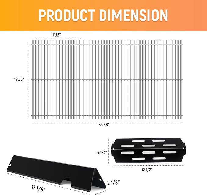 RuiTEERS Grill Grate and Flavorizer Bars Heat Deflector Grill Parts for Weber Genesis 2 GS4 Grates 66089, 66097, 66041, 66033, 66796, Weber Genesis II E-410, E-435, S-435, SE-410, Porcelain Steel