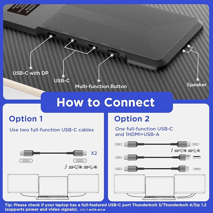 Maxfree S6 Laptop Screen Extender, 15.6'' 1080P Monitor Extender, 11 Display Modes, Plug & Play, Detachable Screen Triple Monitor for Laptop 13"-17.3", Compatible with Mac/Windows/Android/Switch