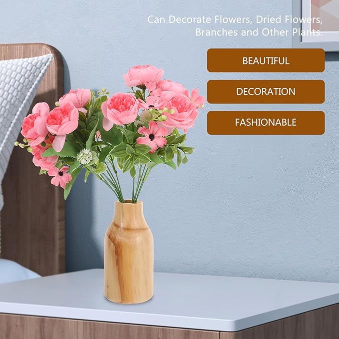 Wooden Flower Vase for Dried Plants Decorative Plant Pot Rustic Home Decor Centerpiece for Dining Table Office Bookshelf Wedding and Living Arrangement