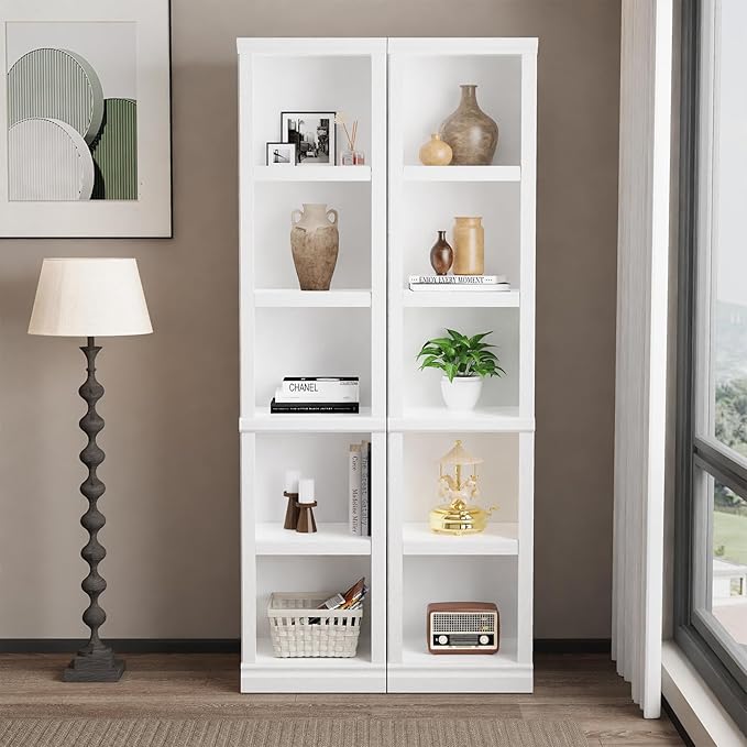 blini 5-Shelf Narrow Bookcase White Wooden Tall Bookshelves Floor Standing Display Storage Shelves Mahogany Bookcase for Home Office, Living Room, Bed Room