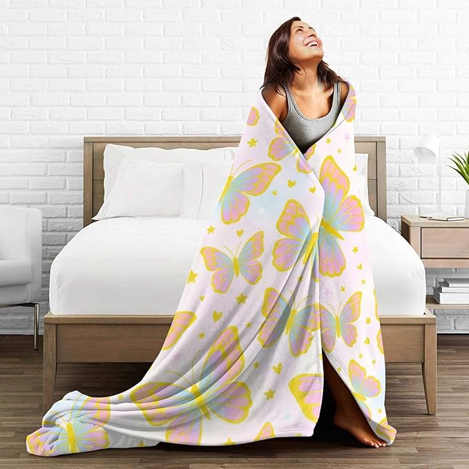 Butterfly Blanket for Women Butterflies Throw Blanket Soft Cozy Fleece Fuzzy Stuffed Plush Flannel Animal Gifts for Girls Kids Adults 40''x50''