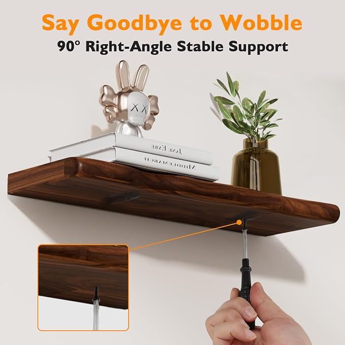 Solid Wood Live Edge Floating Shelves Set of 2 – 36" Rustic Wall Shelf with Hidden Bracket System, Wall Mounted Shelves for Bathroom, Kitchen, Living Room, Bedroom (Walnut)