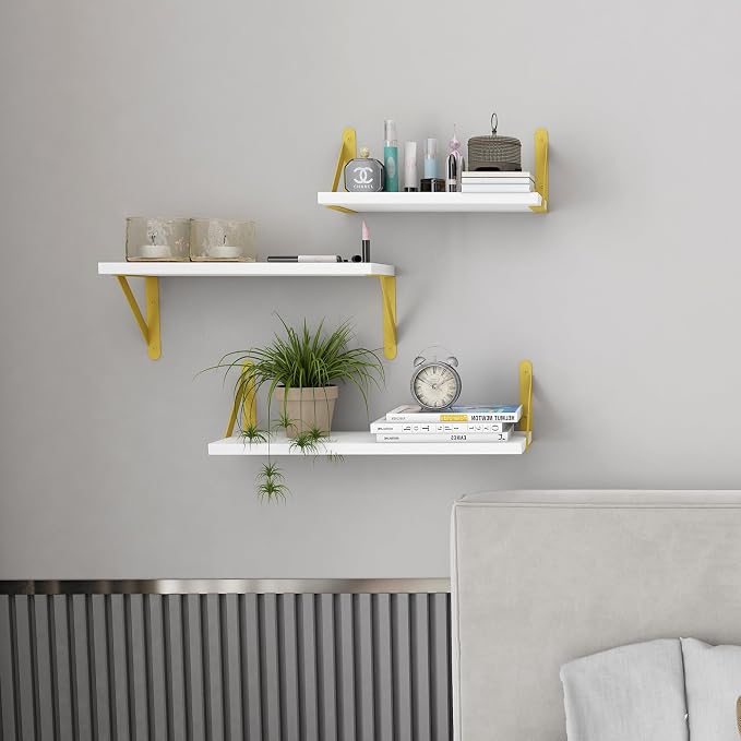 YGEOMER White Shelves for Wall, Different Sizes Wall Floating Shelves for Living Room, Bathroom, Bedroom, Kitchen, Home Decor (Set of 4)