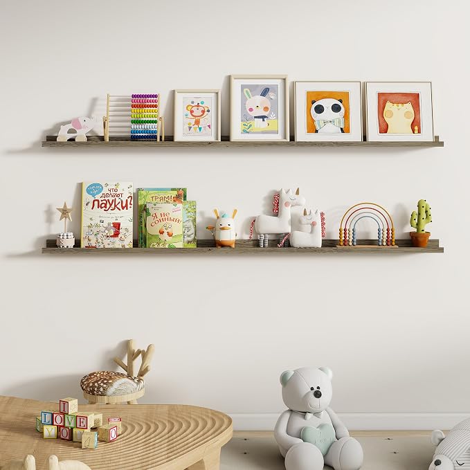 Dreamland Picture Ledge Shelf for Wall, Floating Shelves Set of 2,72 inch Long Floating Shelves with Lip for Living Room,Bedroom,Bathroom,Kitchen,Grey
