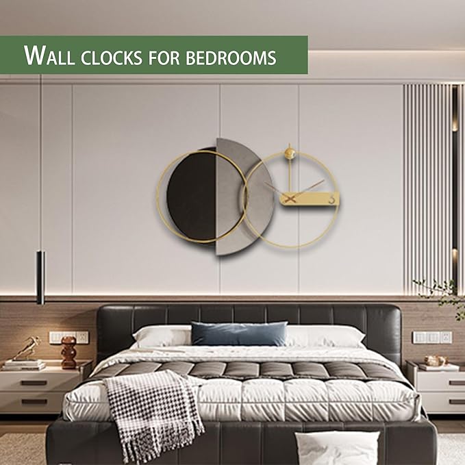 Mid Century Modern Wall Clock 3D Luxury Large Geometric Silent Non Ticking for Living Room, 43X27.5" Giant Ring Abstract Art Clock for Wall, Big Unique Metal Fancy Clock Wall Decor for Bedroom Kitchen