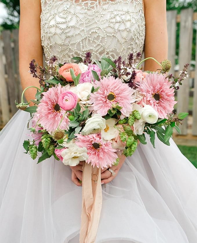Gerbera Daisy Artificial Flowers 12pcs Pink Fake Silk Flowers Faux Daisies Bouquet with Stems for Wedding Bouquet Home Party Garden Outdoor Decoration(Pink)